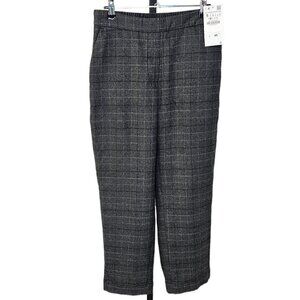 Zara Womens Check Plaid Soft  Straight Leg Pull On Pants Size Small NWT